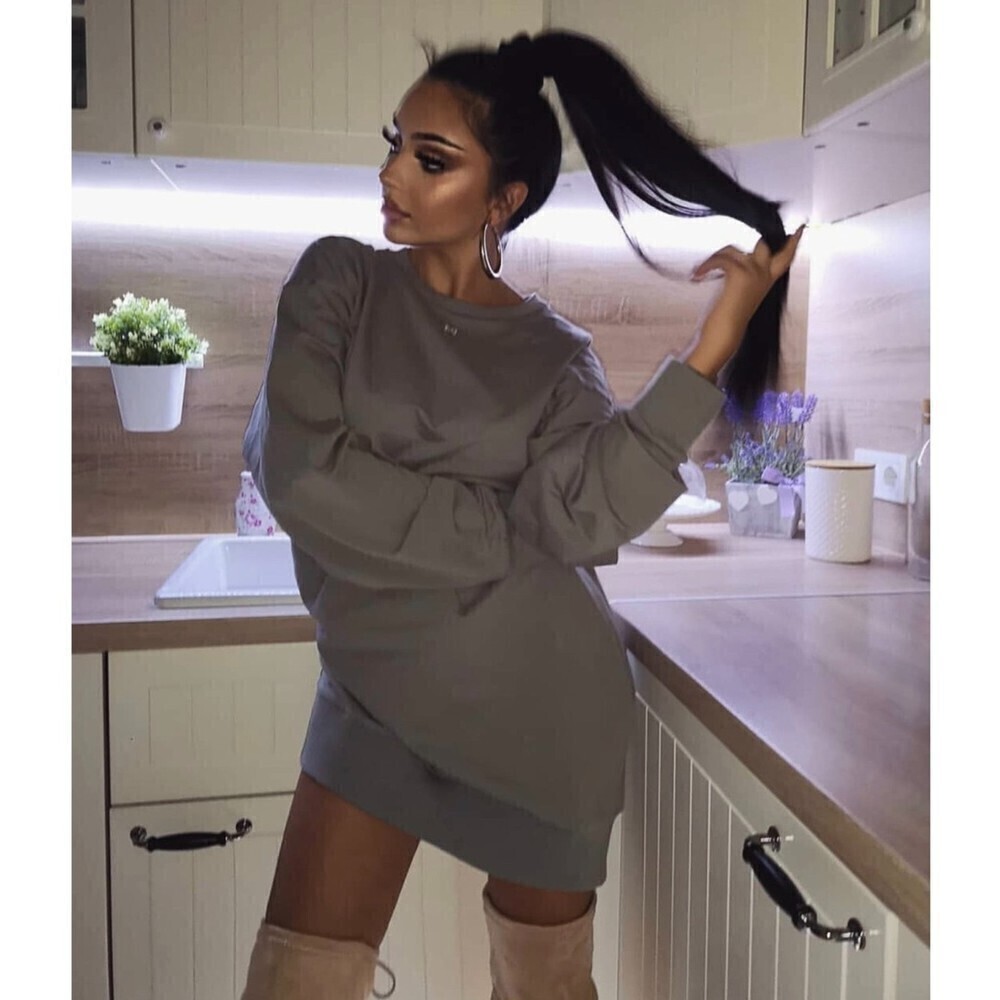 MESHKI Oversized Sweatshirt Mini Dress Maci Long Sleeve Jumper Sage XS 90s Y2k